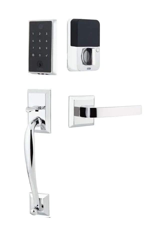 Emtek EMPowered 2 Touch Entry Set with Franklin Grip and Breslin Lever Polished Chrome