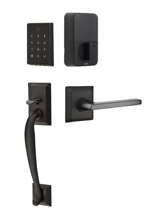 Emtek EMPowered 2 Touch Entry Set with Franklin Grip and Helios Lever Flat Black