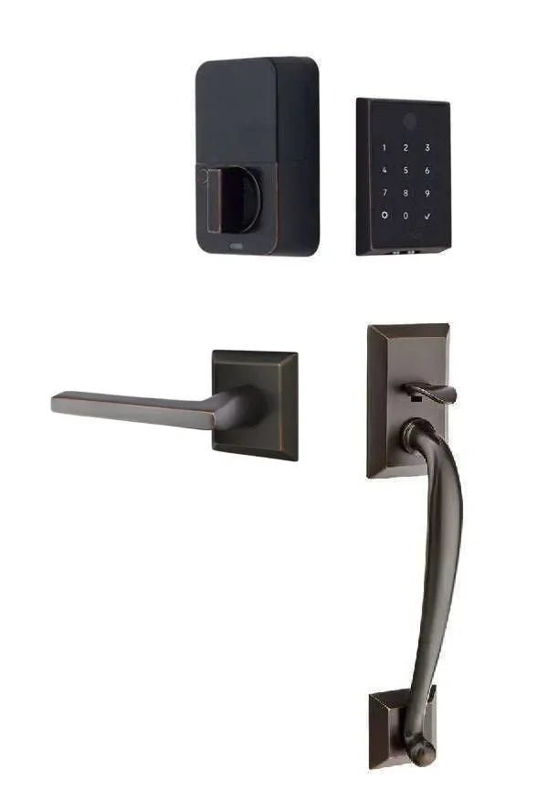 Emtek EMPowered 2 Touch Entry Set with Franklin Grip and Helios Lever Oil Rubbed Bronze
