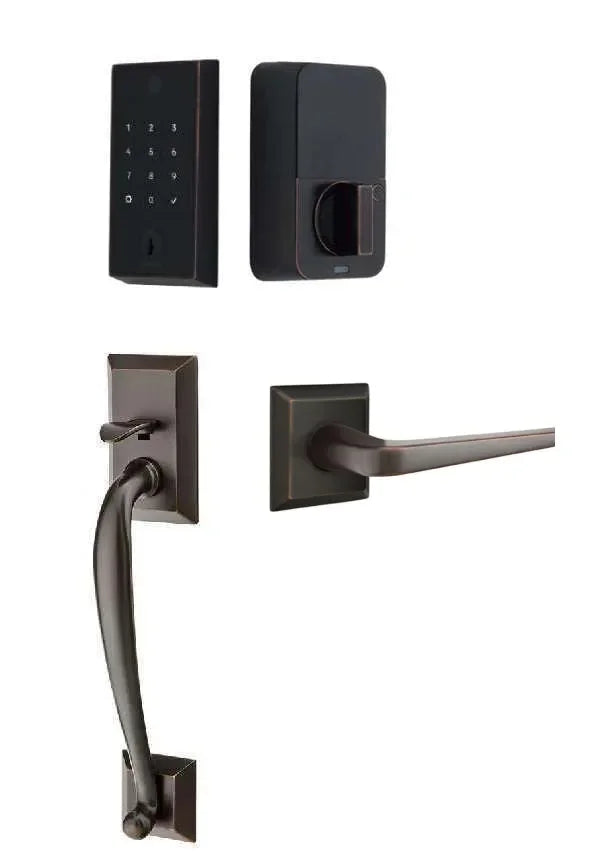 Emtek EMPowered 2 Touch Entry Set with Franklin Grip and Helios Lever Oil Rubbed Bronze