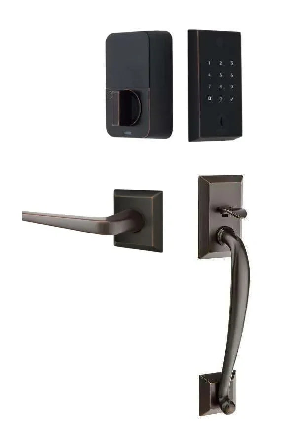 Emtek EMPowered 2 Touch Entry Set with Franklin Grip and Helios Lever Oil Rubbed Bronze