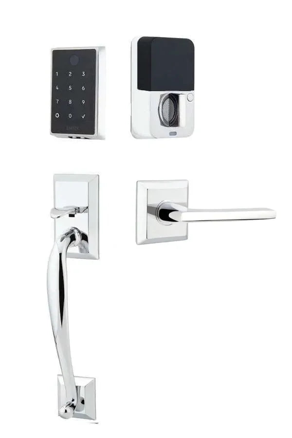 Emtek EMPowered 2 Touch Entry Set with Franklin Grip and Helios Lever Polished Chrome