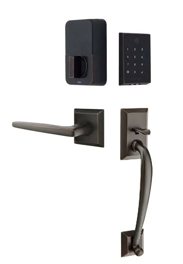 Emtek EMPowered 2 Touch Entry Set with Franklin Grip and Hermes Lever Oil Rubbed Bronze