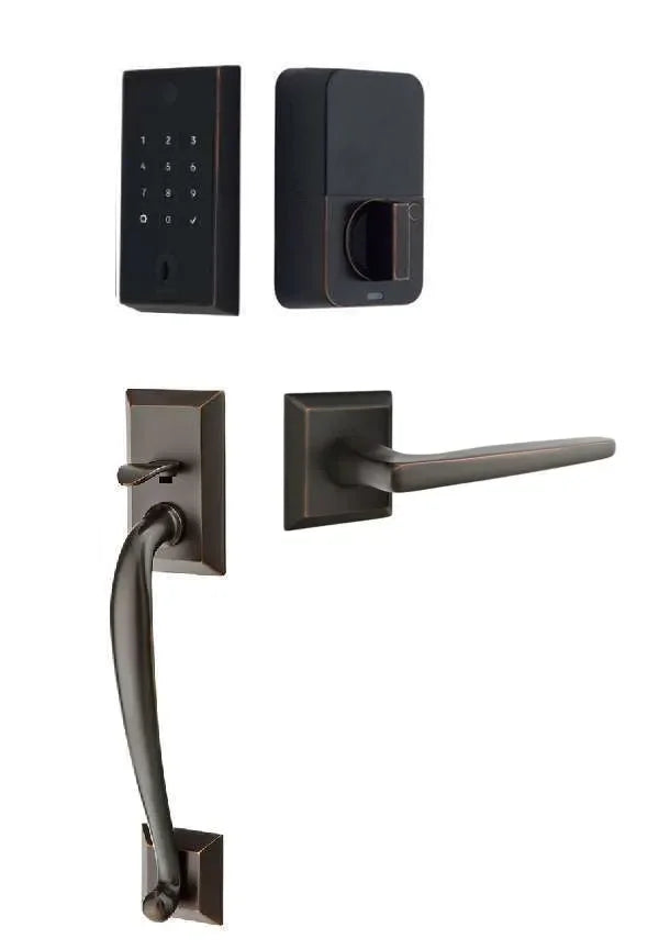 Emtek EMPowered 2 Touch Entry Set with Franklin Grip and Hermes Lever Oil Rubbed Bronze