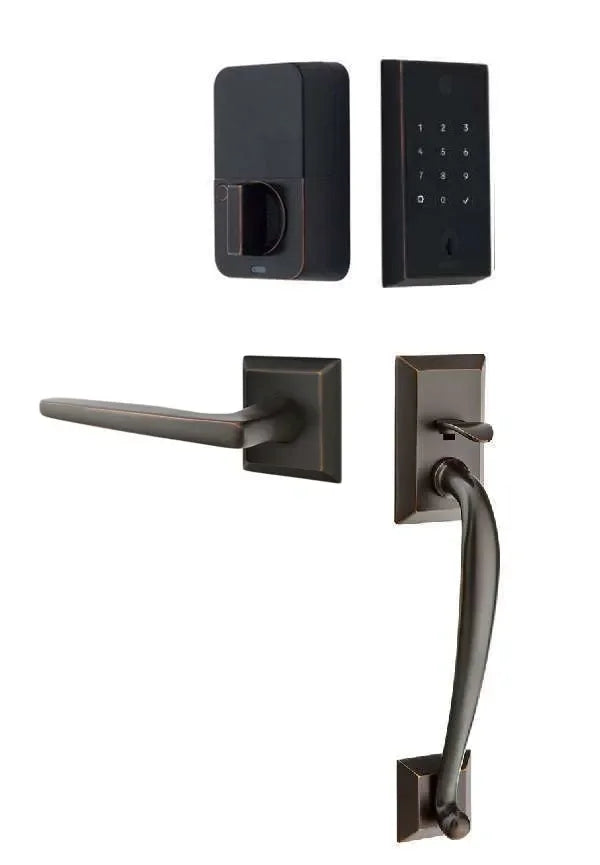 Emtek EMPowered 2 Touch Entry Set with Franklin Grip and Hermes Lever Oil Rubbed Bronze