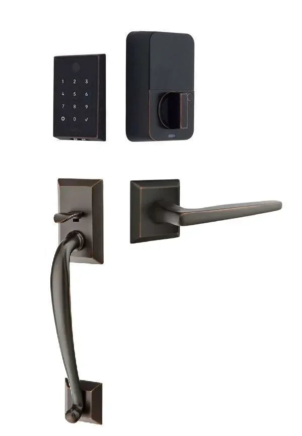 Emtek EMPowered 2 Touch Entry Set with Franklin Grip and Hermes Lever Oil Rubbed Bronze