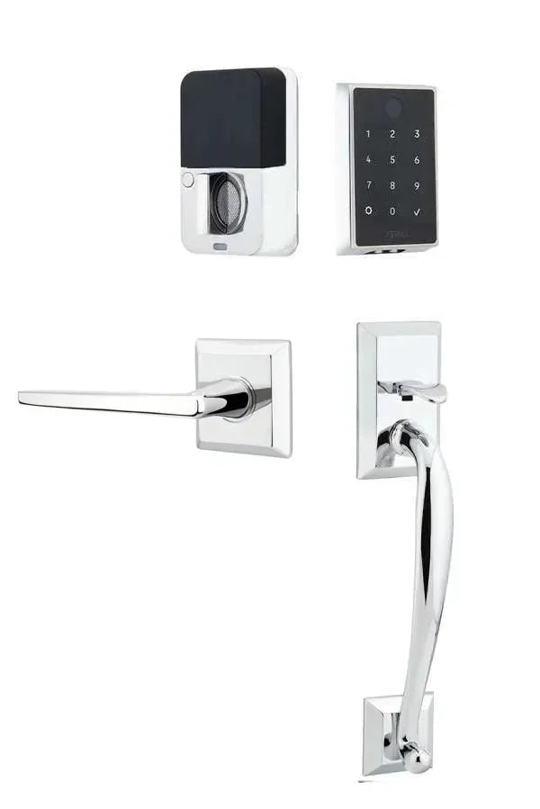 Emtek EMPowered 2 Touch Entry Set with Franklin Grip and Hermes Lever Polished Chrome