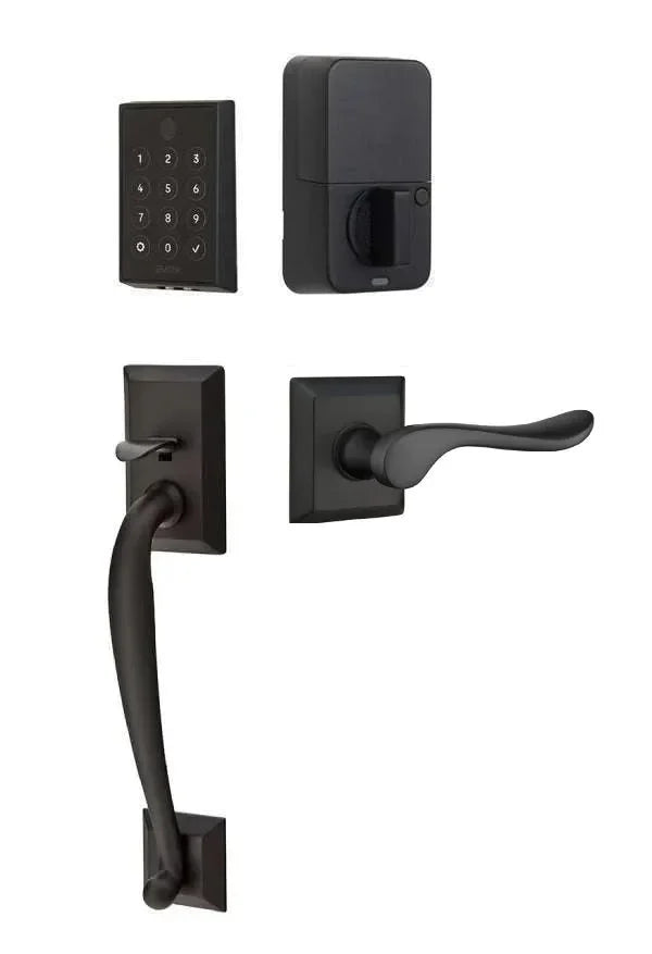 Emtek EMPowered 2 Touch Entry Set with Franklin Grip and Luzern Lever Flat Black