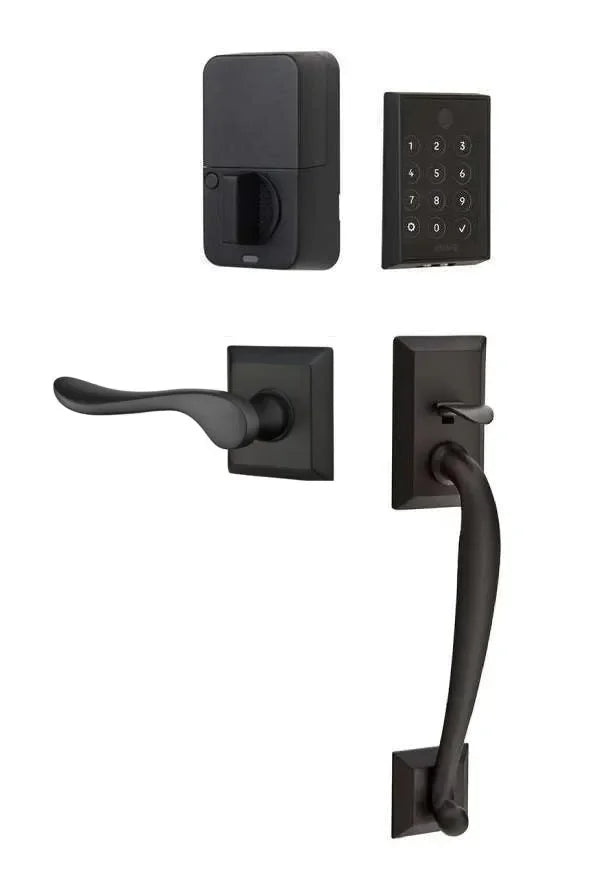 Emtek EMPowered 2 Touch Entry Set with Franklin Grip and Luzern Lever Flat Black