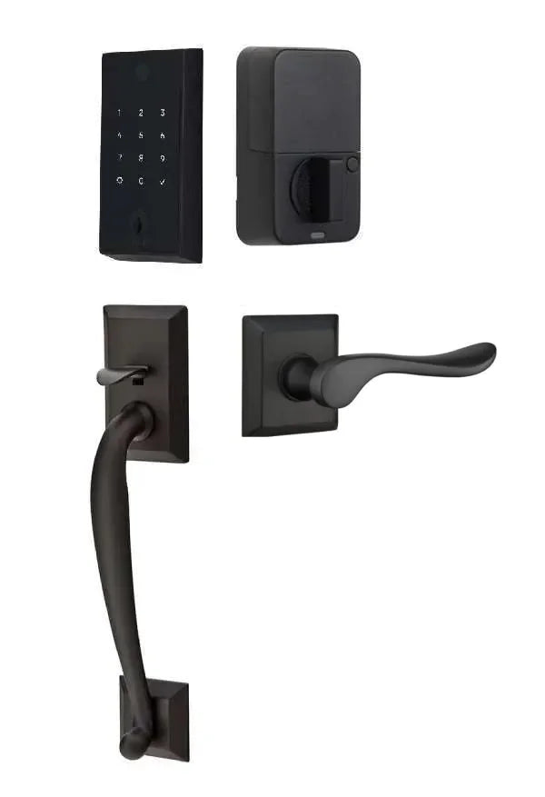 Emtek EMPowered 2 Touch Entry Set with Franklin Grip and Luzern Lever Flat Black