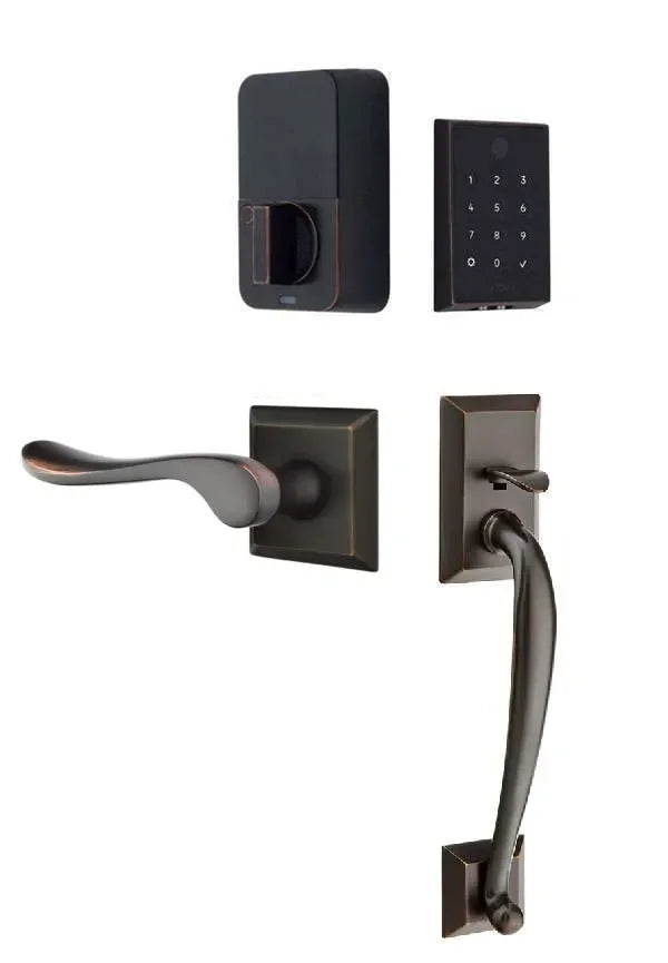 Emtek EMPowered 2 Touch Entry Set with Franklin Grip and Luzern Lever Oil Rubbed Bronze