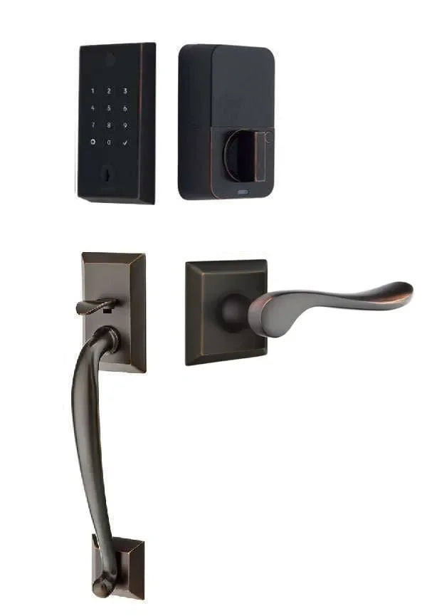 Emtek EMPowered 2 Touch Entry Set with Franklin Grip and Luzern Lever Oil Rubbed Bronze