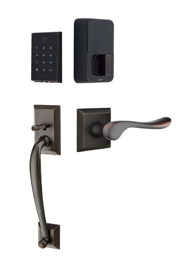Emtek EMPowered 2 Touch Entry Set with Franklin Grip and Luzern Lever Oil Rubbed Bronze