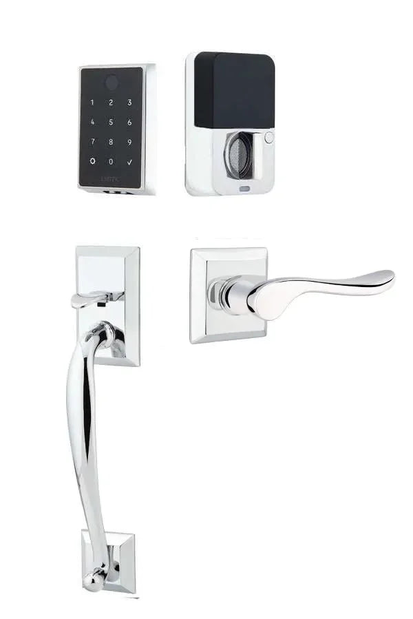 Emtek EMPowered 2 Touch Entry Set with Franklin Grip and Luzern Lever Polished Chrome