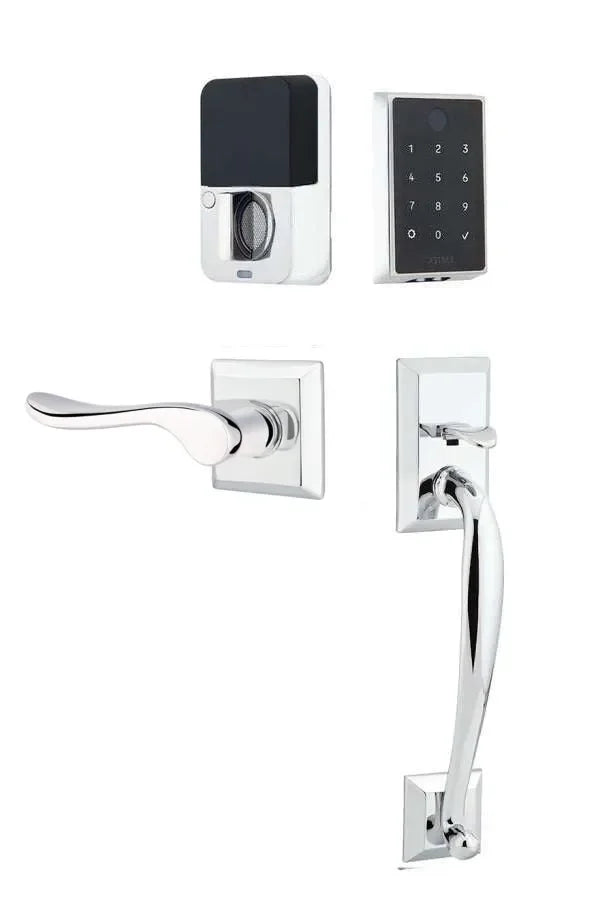 Emtek EMPowered 2 Touch Entry Set with Franklin Grip and Luzern Lever Polished Chrome