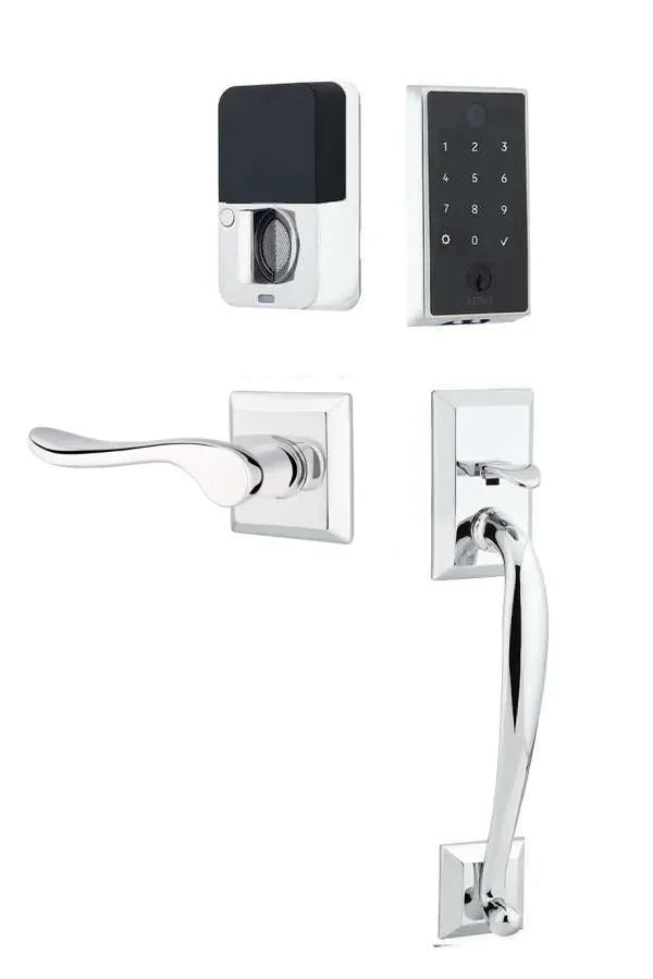 Emtek EMPowered 2 Touch Entry Set with Franklin Grip and Luzern Lever Polished Chrome