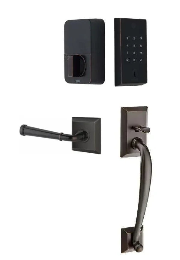 Emtek EMPowered 2 Touch Entry Set with Franklin Grip and Merrimack Lever Oil Rubbed Bronze