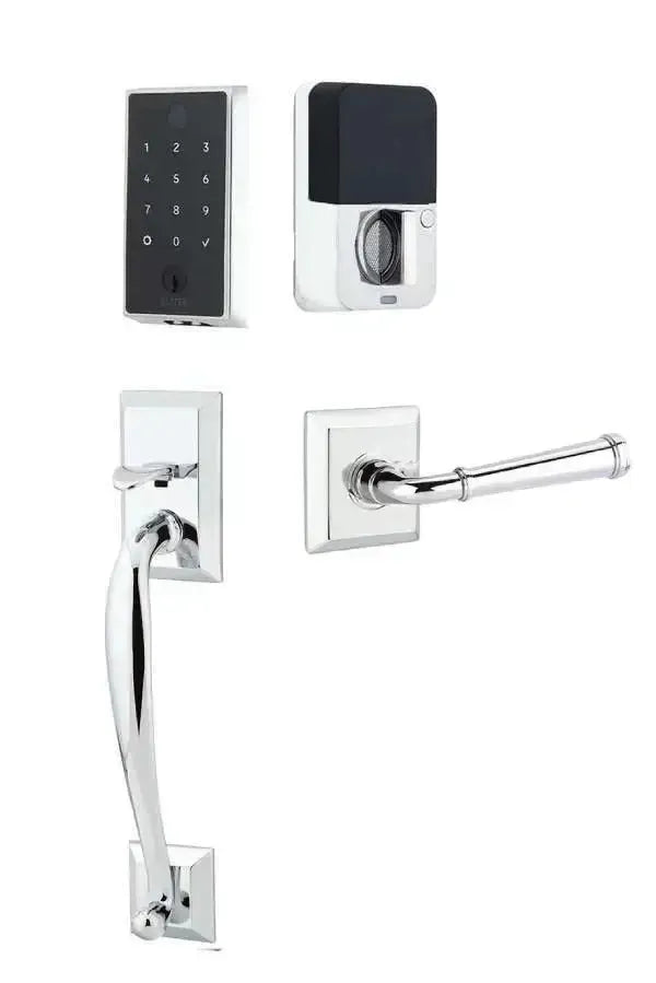 Emtek EMPowered 2 Touch Entry Set with Franklin Grip and Merrimack Lever in Polished Chrome finish