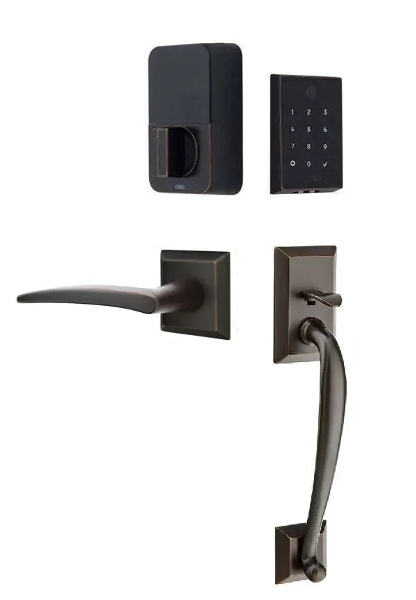 Emtek EMPowered 2 Touch Entry Set with Franklin Grip and Poseidon Lever Oil Rubbed Bronze