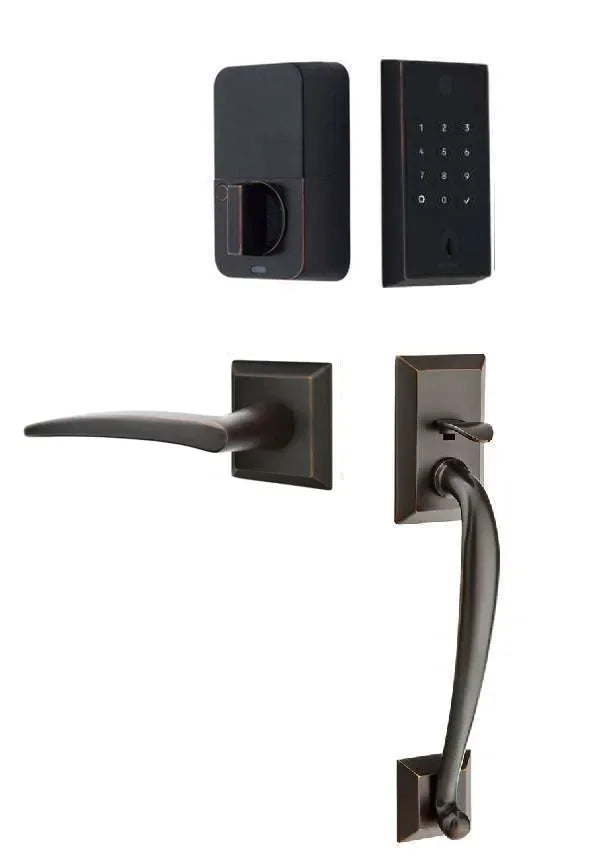 Emtek EMPowered 2 Touch Entry Set with Franklin Grip and Poseidon Lever Oil Rubbed Bronze