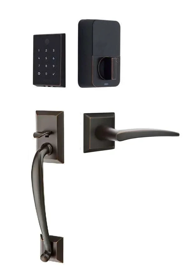 Emtek EMPowered 2 Touch Entry Set with Franklin Grip and Poseidon Lever Oil Rubbed Bronze