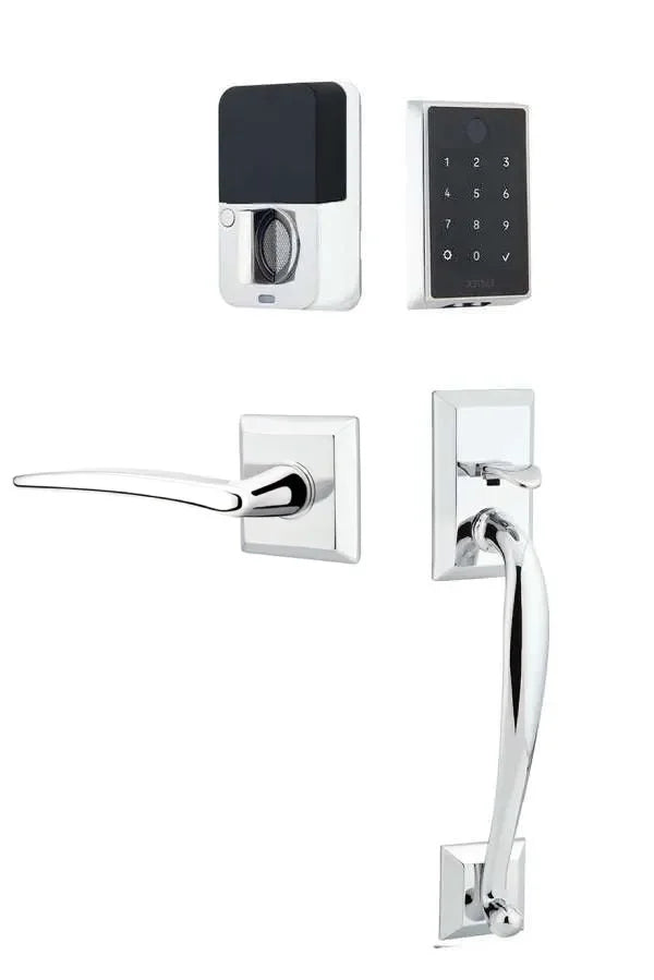 Emtek EMPowered 2 Touch Entry Set with Franklin Grip and Poseidon Lever Polished Chrome