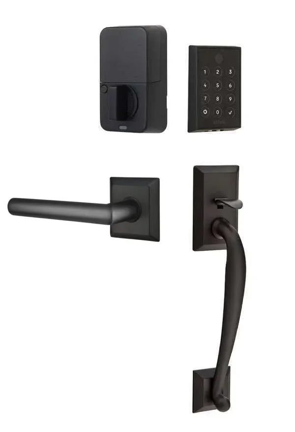 Emtek EMPowered 2 Touch Entry Set with Franklin Grip and Stuttgart Lever Flat Black