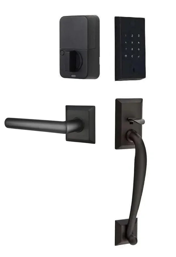 Emtek EMPowered 2 Touch Entry Set with Franklin Grip and Stuttgart Lever Flat Black