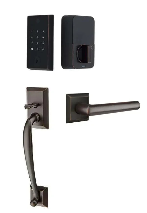 Emtek EMPowered 2 Touch Entry Set with Franklin Grip and Stuttgart Lever Oil Rubbed Bronze