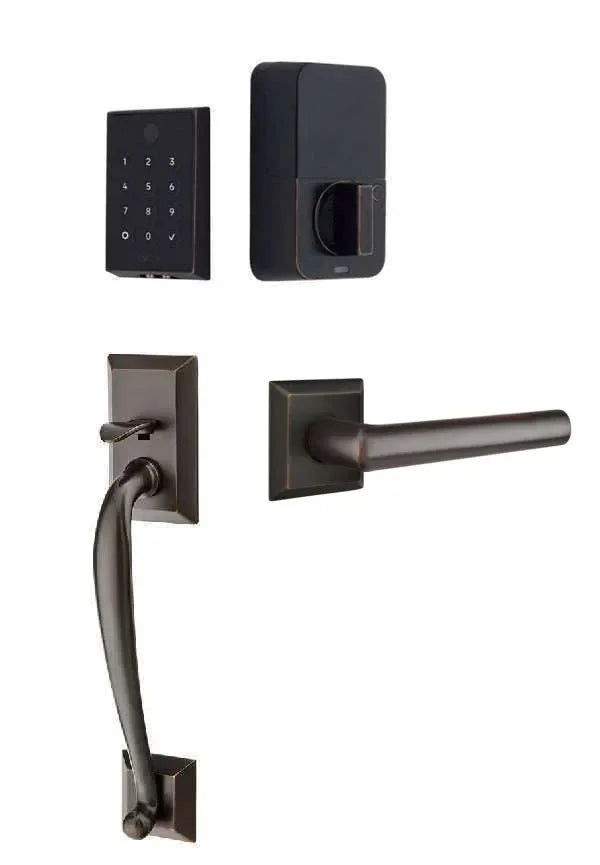 Emtek EMPowered 2 Touch Entry Set with Franklin Grip and Stuttgart Lever Oil Rubbed Bronze