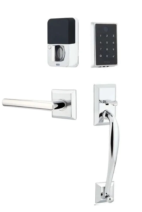 Emtek EMPowered 2 Touch Entry Set with Franklin Grip and Stuttgart Lever Polished Chrome