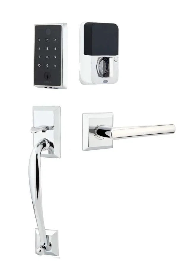 Emtek EMPowered 2 Touch Entry Set with Franklin Grip and Stuttgart Lever Polished Chrome