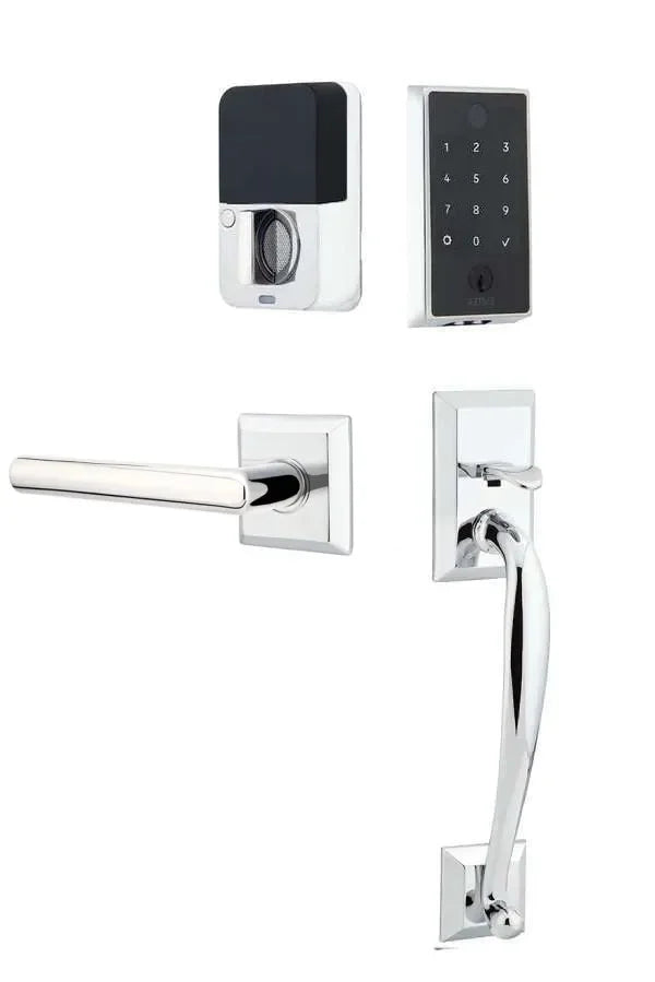 Emtek EMPowered 2 Touch Entry Set with Franklin Grip and Stuttgart Lever Polished Chrome