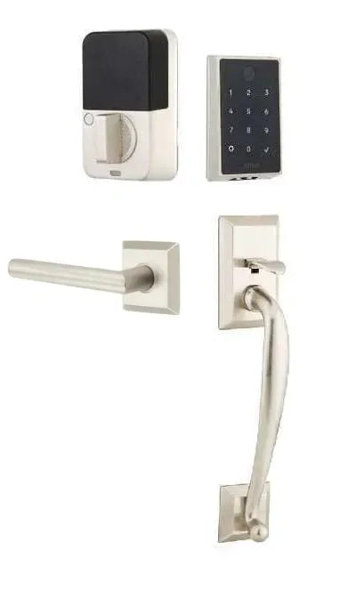 Emtek EMPowered 2 Touch Entry Set with Franklin Grip and Stuttgart Lever Satin Nickel