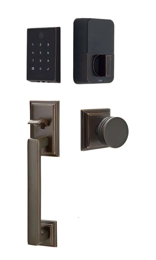 Emtek EMPowered 2 Touch Entry Set with Hamden Grip and Bern Knob Oil Rubbed Bronze