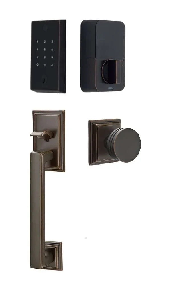 Emtek EMPowered 2 Touch Entry Set with Hamden Grip and Bern Knob Oil Rubbed Bronze