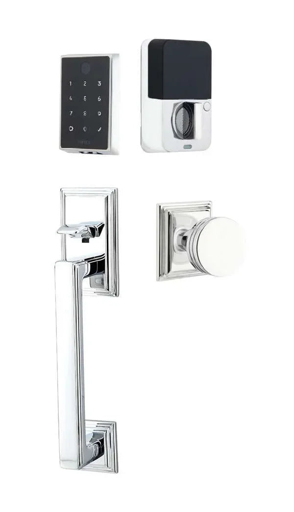Emtek EMPowered 2 Touch Entry Set with Hamden Grip and Bern Knob Polished Chrome