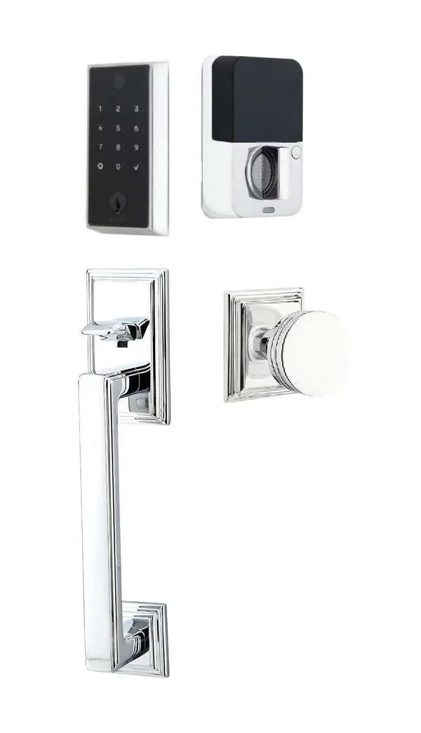 Emtek EMPowered 2 Touch Entry Set with Hamden Grip and Bern Knob Polished Chrome