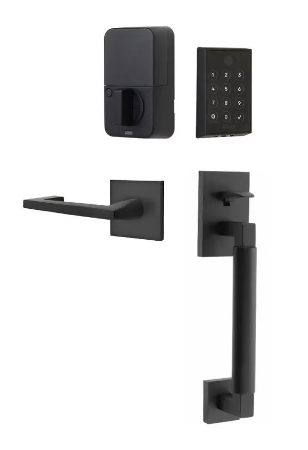 Emtek EMPowered 2 Touch Entry Set with Hercules Smooth Grip and Argos Lever Flat Black