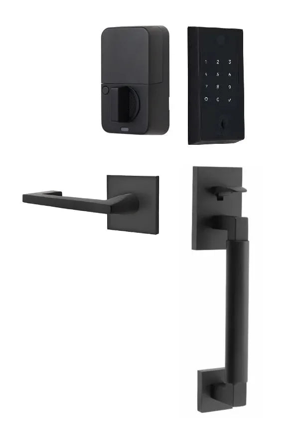 Emtek EMPowered 2 Touch Entry Set with Hercules Smooth Grip and Argos Lever Flat Black