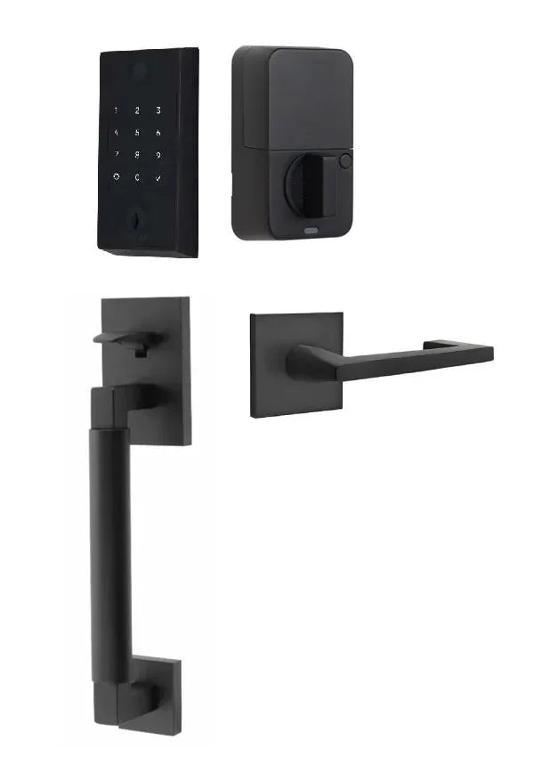 Emtek EMPowered 2 Touch Entry Set with Hercules Smooth Grip and Argos Lever Flat Black