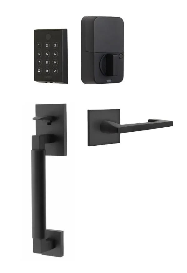Emtek EMPowered 2 Touch Entry Set with Hercules Smooth Grip and Argos Lever Flat Black