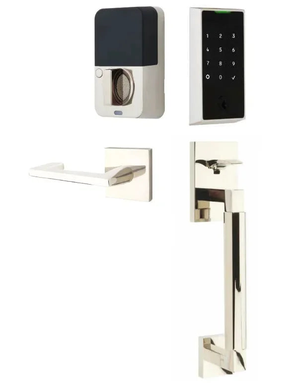 Emtek EMPowered 2 Touch Entry Set with Hercules Smooth Grip and Argos Lever Lifetime Polished Nickel