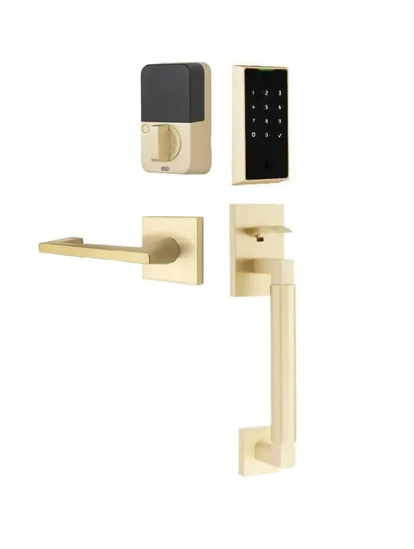 Emtek EMPowered 2 Touch Entry Set with Hercules Smooth Grip and Argos Lever Satin Brass