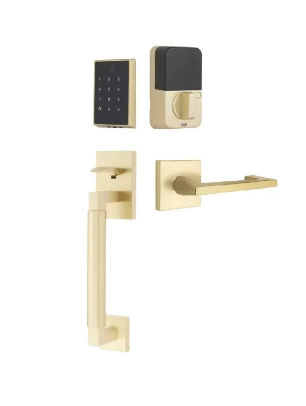 Emtek EMPowered 2 Touch Entry Set with Hercules Smooth Grip and Argos Lever Satin Brass