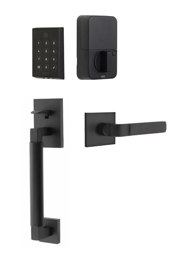 Emtek EMPowered 2 Touch Entry Set with Hercules Smooth Grip and Aston Lever Flat Black