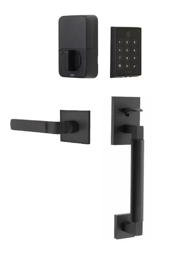 Emtek EMPowered 2 Touch Entry Set with Hercules Smooth Grip and Aston Lever Flat Black