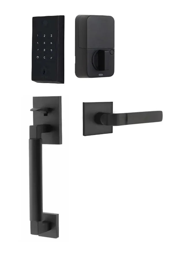 Emtek EMPowered 2 Touch Entry Set with Hercules Smooth Grip and Aston Lever Flat Black