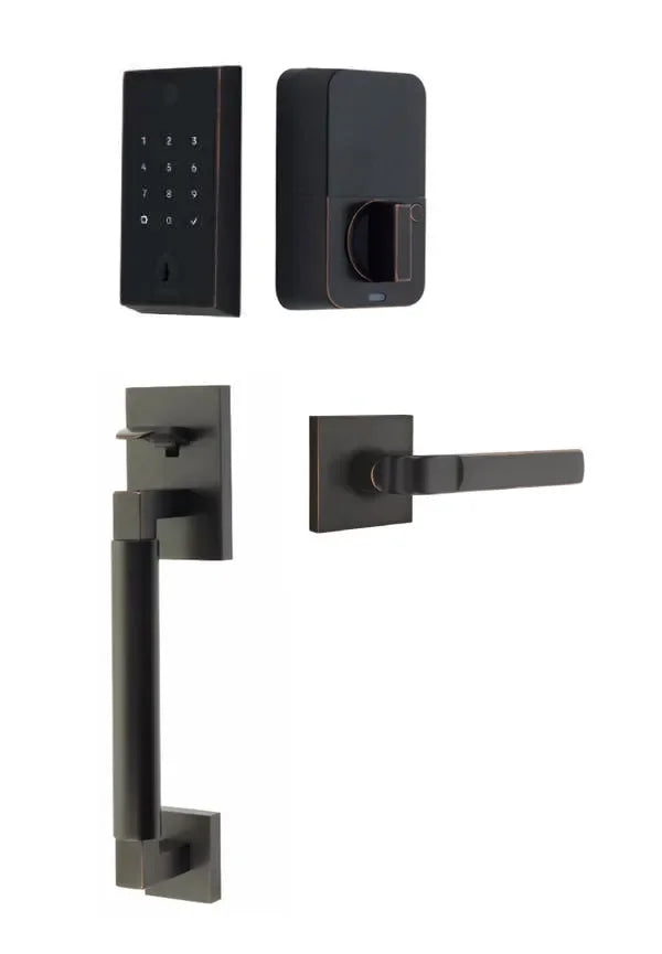 Emtek EMPowered 2 Touch Entry Set with Hercules Smooth Grip and Aston Lever Oil Rubbed Bronze
