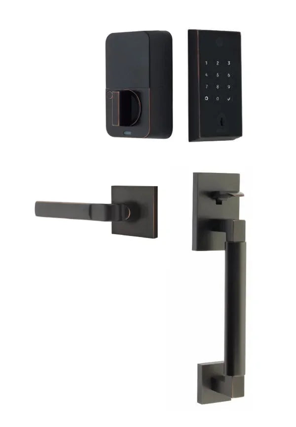 Emtek EMPowered 2 Touch Entry Set with Hercules Smooth Grip and Aston Lever Oil Rubbed Bronze